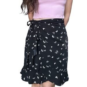 Max studio butterfly black wrap ruffle skirt small